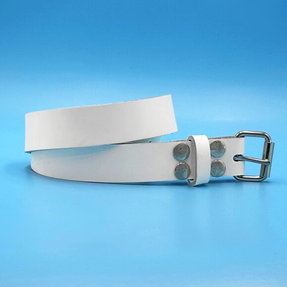 2-Row White Leather Punk Rock Belt by Nemesis Leather - New Deadstock - Picture 1 of 4